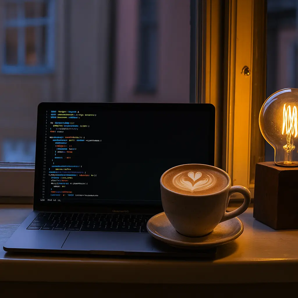 Carlos working remotely with coffee